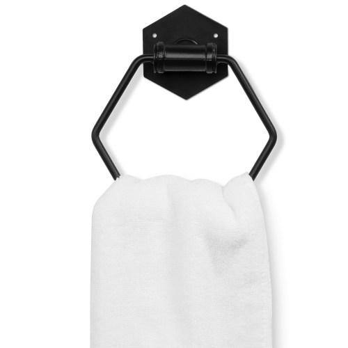 Matte Black Pipe and Metal Wire Hexagonal Towel Ring - MyGift