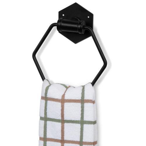 Matte Black Pipe and Metal Wire Hexagonal Towel Ring - MyGift