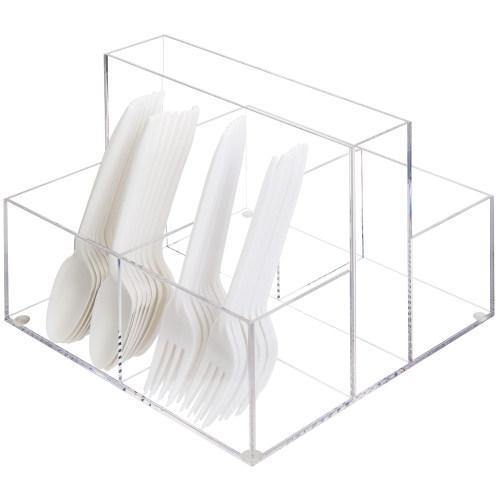 Acrylic Napkin Storage Caddy with 4 Slots for Utensils & Condiments - MyGift