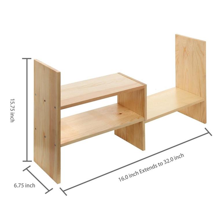 Adjustable Natural Wood Desktop Display Shelf, Beige - MyGift Enterprise LLC