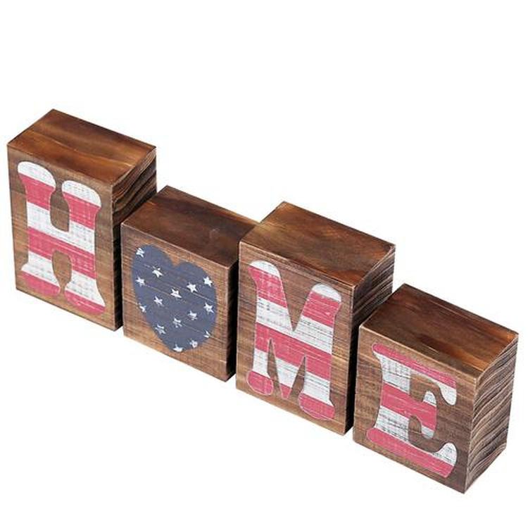 American Flag Rustic Wood Letter Block Sign "Home"