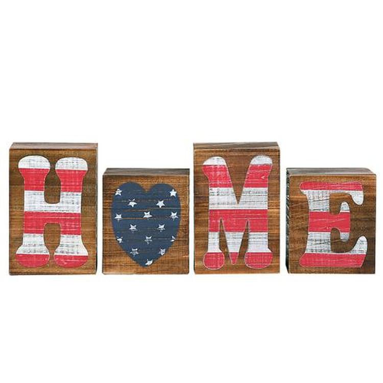 American Flag Rustic Wood Letter Block Sign "Home"