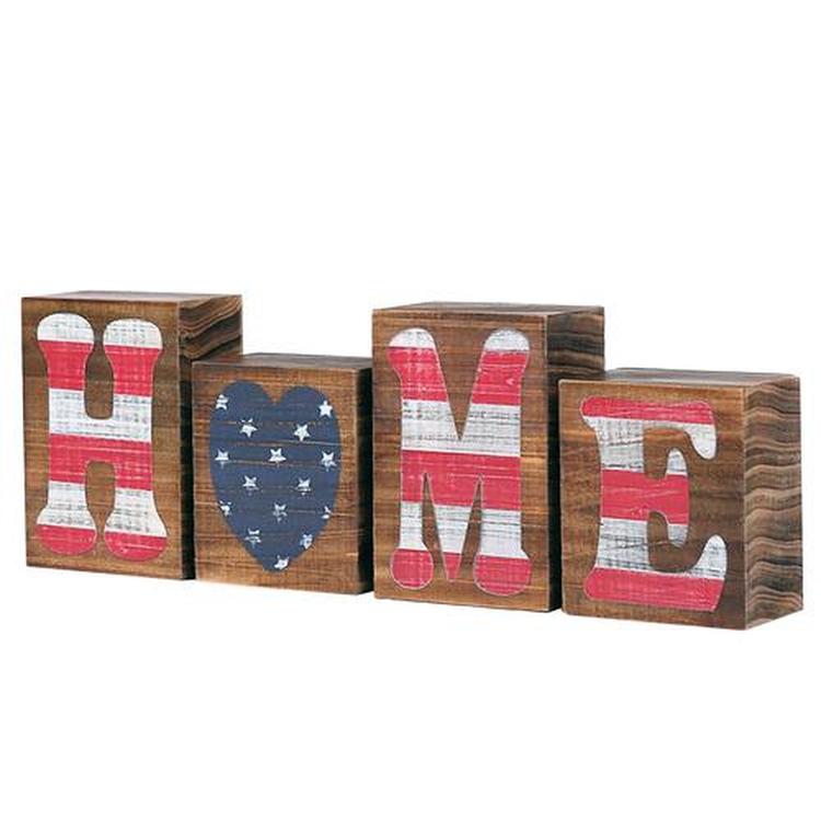 American Flag Rustic Wood Letter Block Sign "Home"