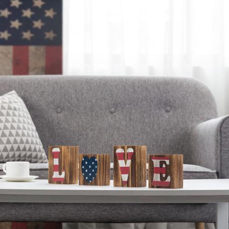 American Flag Rustic Wood Letter Block Sign "Love"