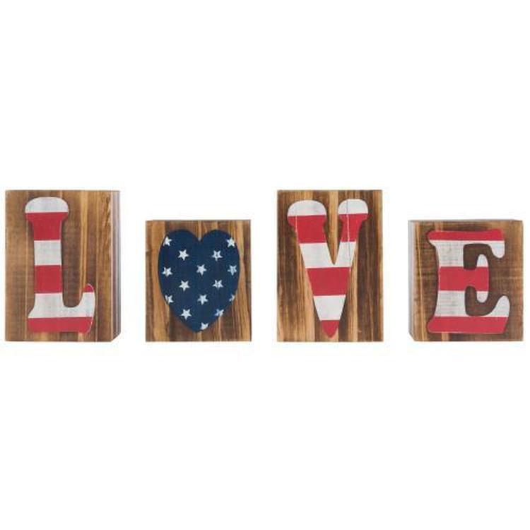 American Flag Rustic Wood Letter Block Sign "Love"