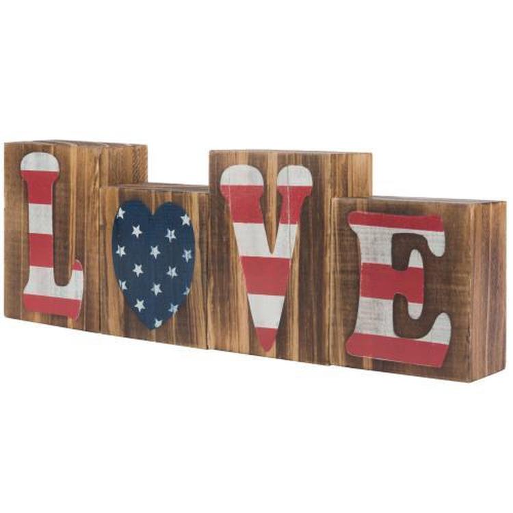 American Flag Rustic Wood Letter Block Sign "Love"