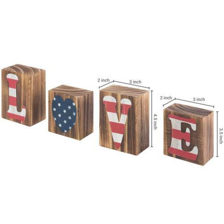 American Flag Rustic Wood Letter Block Sign "Love"