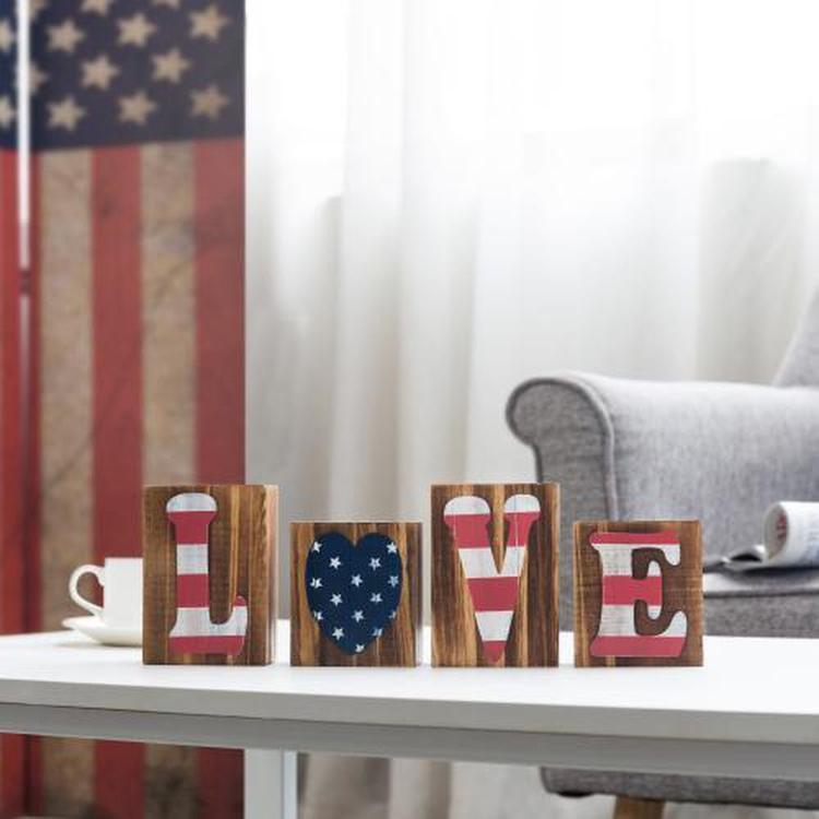 American Flag Rustic Wood Letter Block Sign "Love"