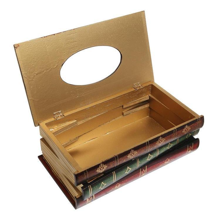 Antique Book Design Wood Bathroom Tissue Box Cover - MyGift