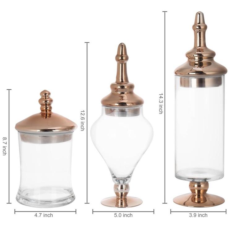 Set of 3 Antique-Style Glass Apothecary Jars with Metallic Copper-Tone Lids - MyGift Enterprise LLC