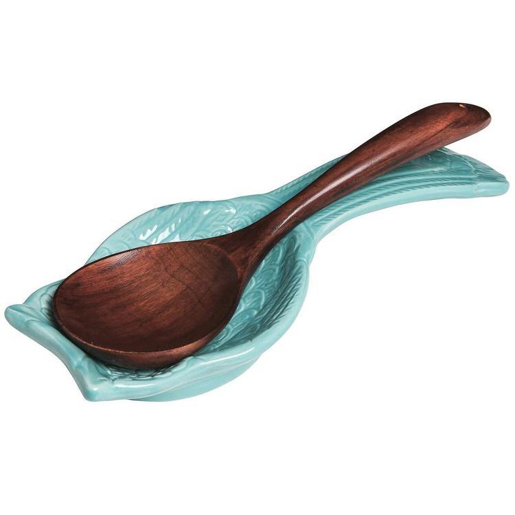 Aqua Blue Ceramic Owl Cooking Spoon Rest / Ladle Holder - MyGift
