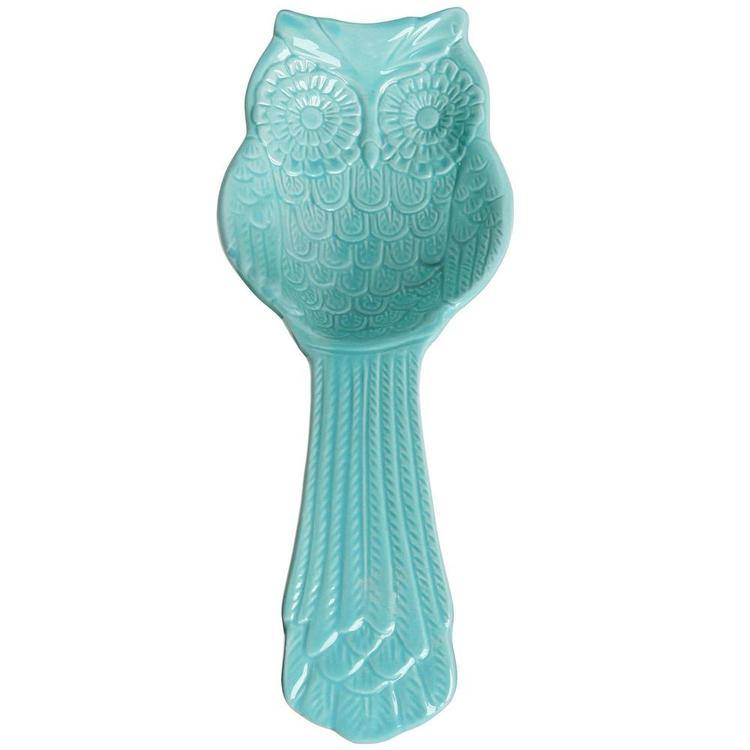 Aqua Blue Ceramic Owl Cooking Spoon Rest / Ladle Holder - MyGift