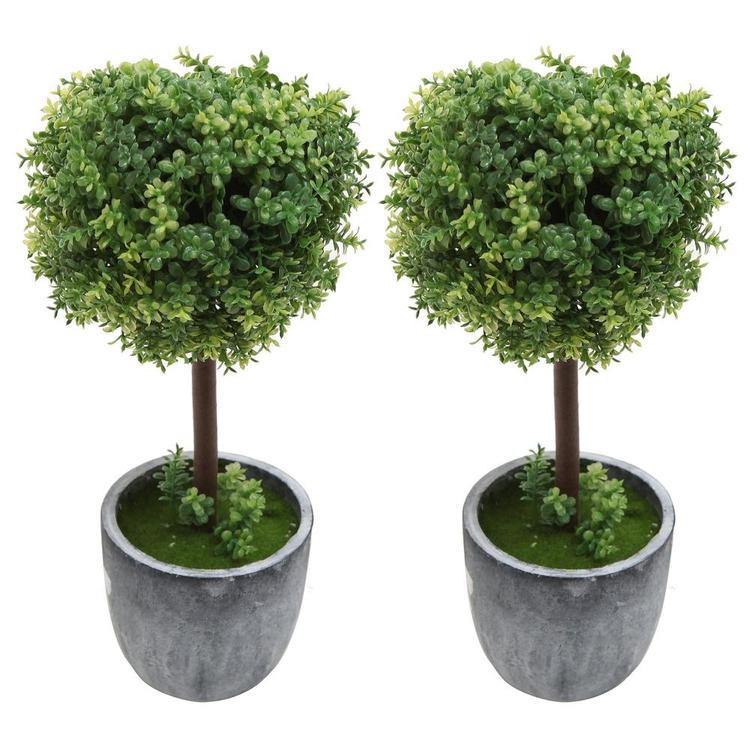 Artificial Boxwood Topiary Tabletop Trees, Set of 2 - MyGift