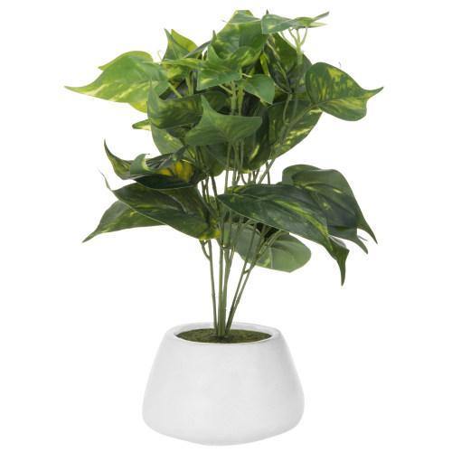 Artificial Devil's Ivy, Pothos Plant in White Ceramic Planter Pot - MyGift