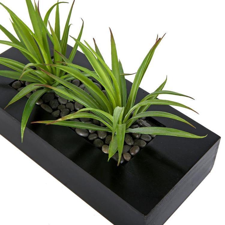 Grass Pot Rectangular Artificial Green Grass in Rectangular Black Wood Pot – MyGift
