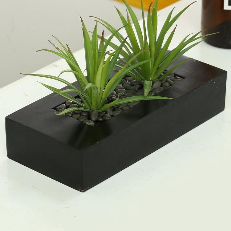 Artificial Green Grass in Black Wood Pot - MyGift
