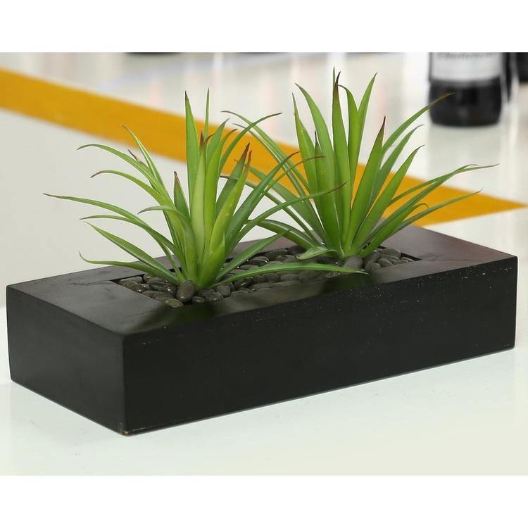 Artificial Green Grass in Black Wood Pot - MyGift