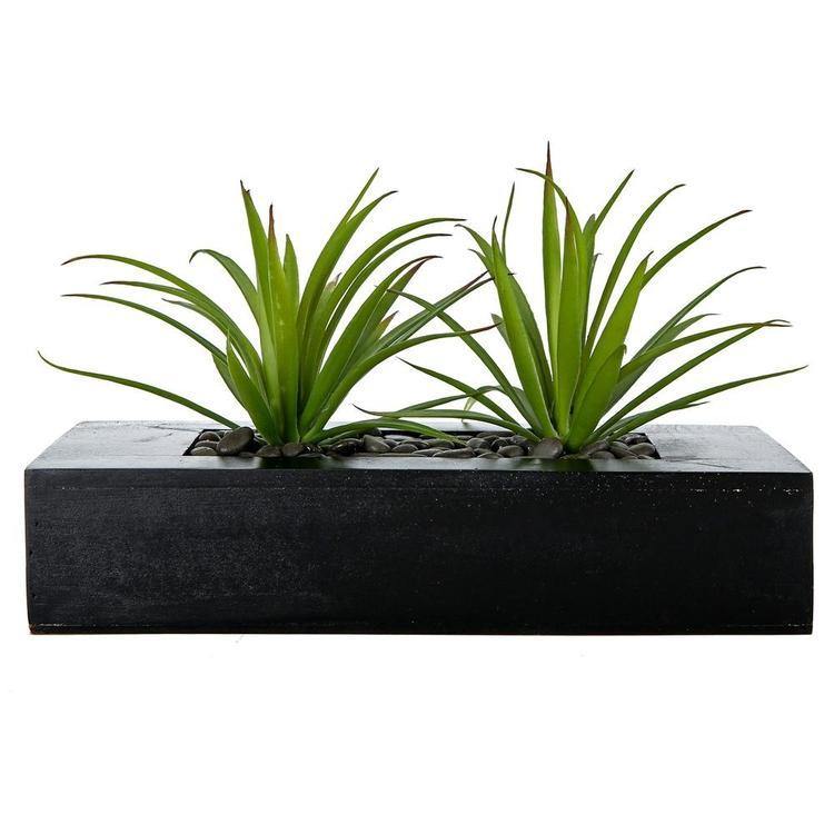 Artificial Green Grass in Black Wood Pot - MyGift