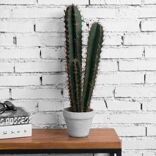 Artificial Hedge Cactus Plant with Gray Cement Planter - MyGift