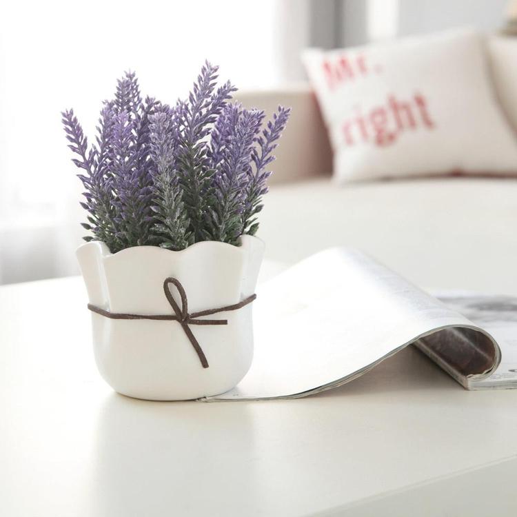 Artificial Lavender with White Ceramic Pot - MyGift Enterprise LLC