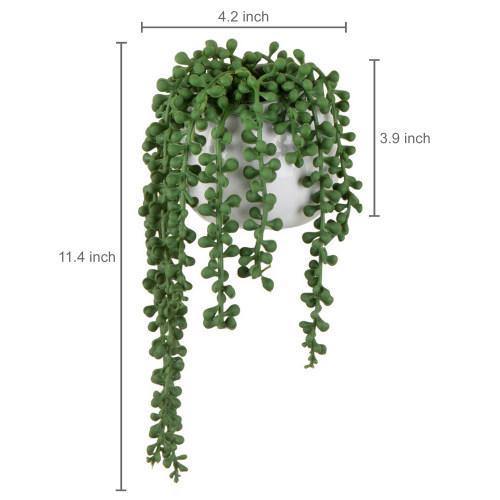 fake hanging pot plants Artificial String of Pearls Plants in White Ceramic Wall-Hanging Plant Pots, Set of 2