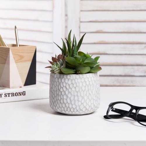 Artificial Succulent Plants in Dimpled Cement Planter-MyGift