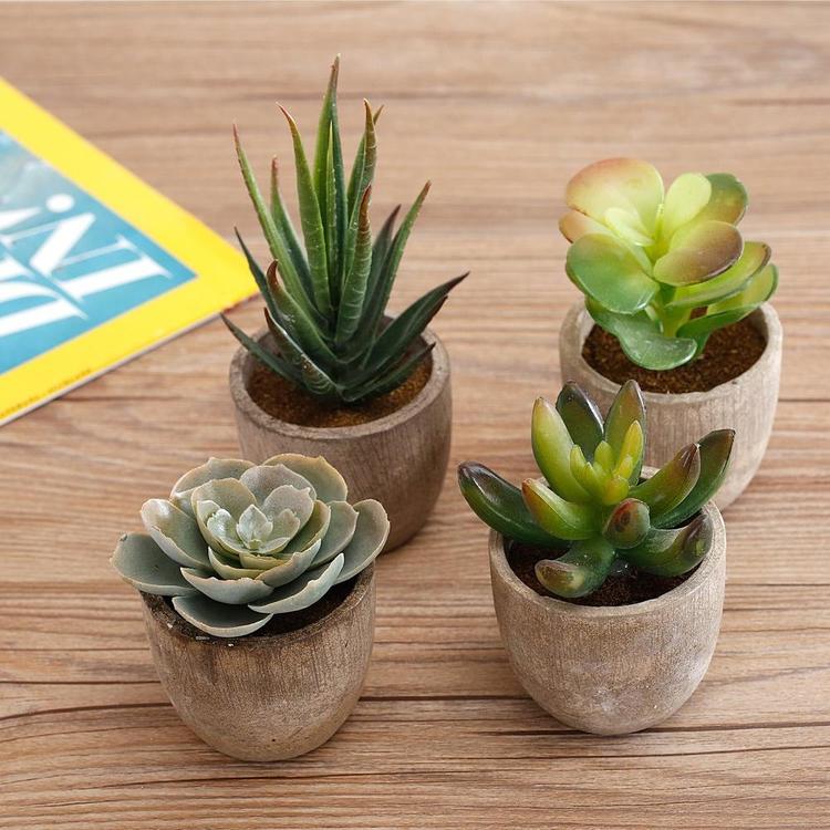 Assorted Decorative Artificial Succulent Plants with Gray Pots, Set of 4 - MyGift Enterprise LLC