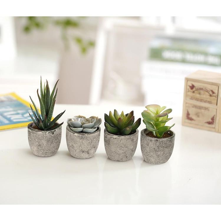 Assorted Decorative Artificial Succulent Plants with Gray Pots, Set of 4 - MyGift Enterprise LLC
