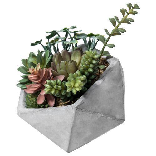Artificial Succulents in Hexagon Cement Planter - MyGift