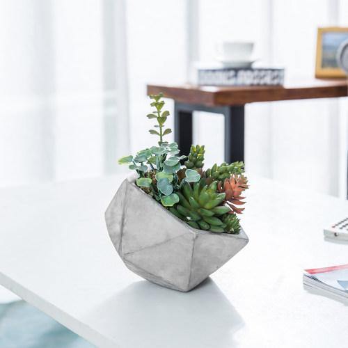 Artificial Succulents in Hexagon Cement Planter - MyGift