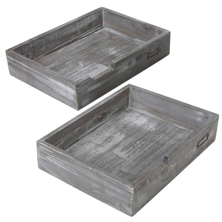Ash Gray Wood Office Desktop Multipurpose File Organizers, Set of 2 - MyGift Enterprise LLC