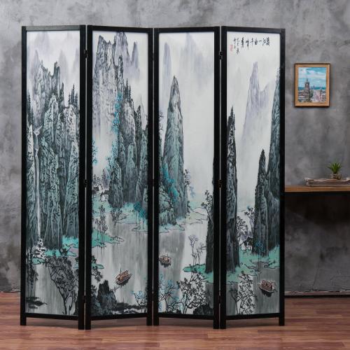 Asian Watercolor Oriental Calligraphy Room Divider