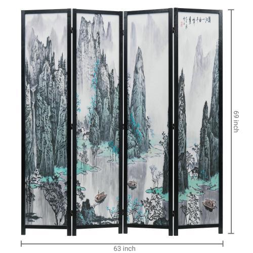 Asian Watercolor Oriental Calligraphy Room Divider