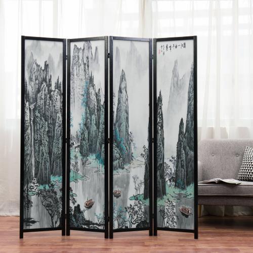 Asian Watercolor Oriental Calligraphy Room Divider
