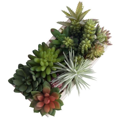 Assorted Artificial Succulents in Vintage Light Gray Wood Planter Box-MyGift