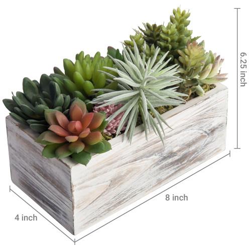 Assorted Artificial Succulents in Vintage Light Gray Wood Planter Box-MyGift