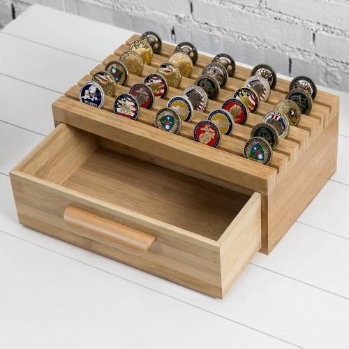 Bamboo Challenge Coin/Casino Chip Display with Drawer - MyGift