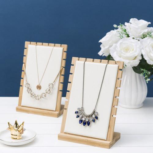 Bamboo & White Panel Jewelry/Necklace Display, Set of 2 - MyGift