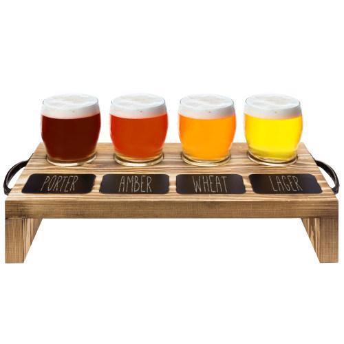 Beer Tasting Flight Set with Burnt Wood Serving Caddy & Chalkboard Labels - MyGift
