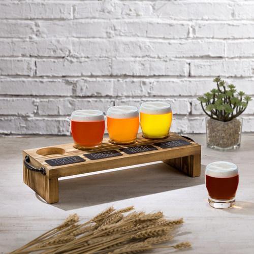 Beer Tasting Flight Set with Burnt Wood Serving Caddy & Chalkboard Labels - MyGift