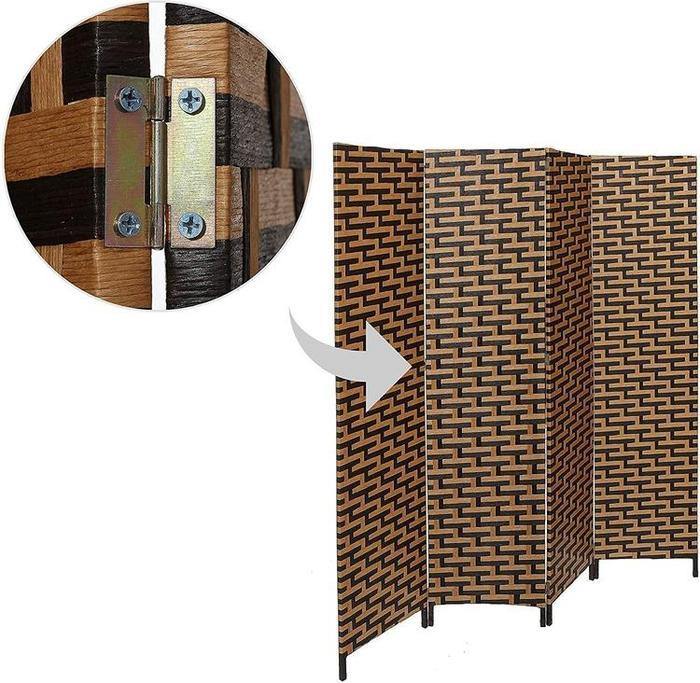 Black & Brown Woven Design Wood Room Divider - MyGift