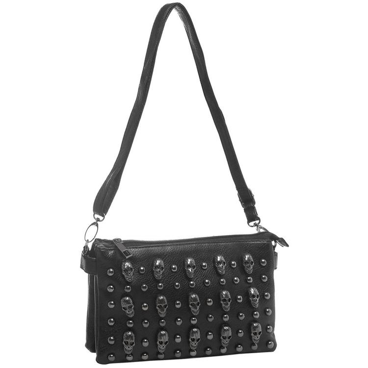 Black Gunmetal Skulls Studded Crossbody Mini Bag