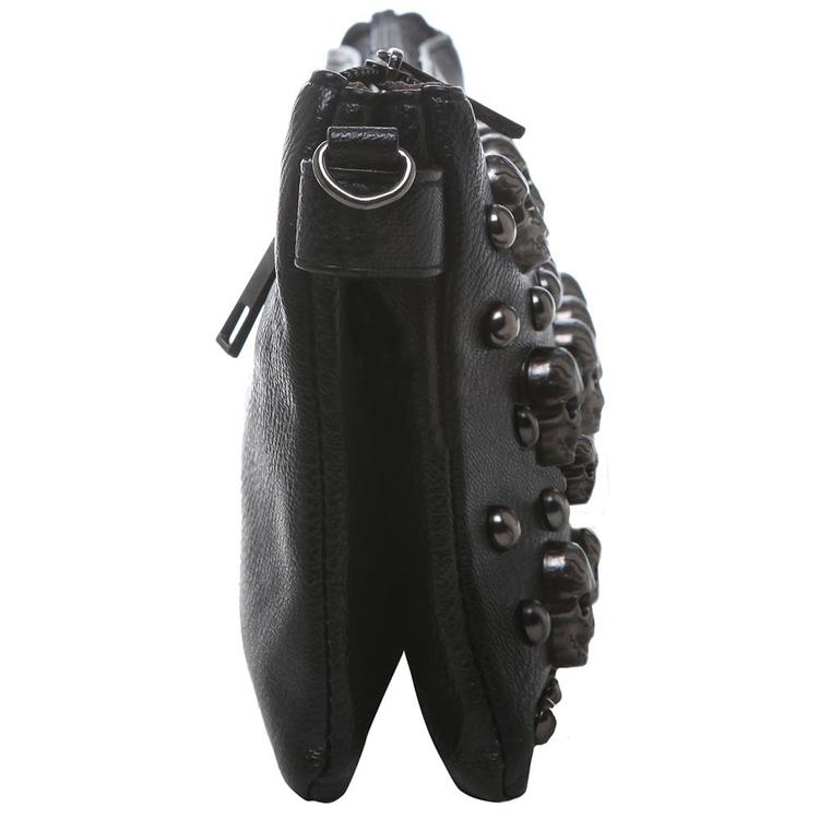 Black Gunmetal Skulls Studded Crossbody Mini Bag