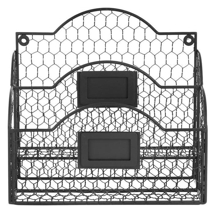 Black Metal Chicken Wire Wall Mountable Mail Sorter, Desktop Stationery Organizer w/ Chalkboard Label - MyGift Enterprise LLC