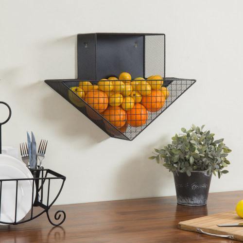 Black Metal Mesh Arrow Design Wall Mounted Kitchen Storage - MyGift
