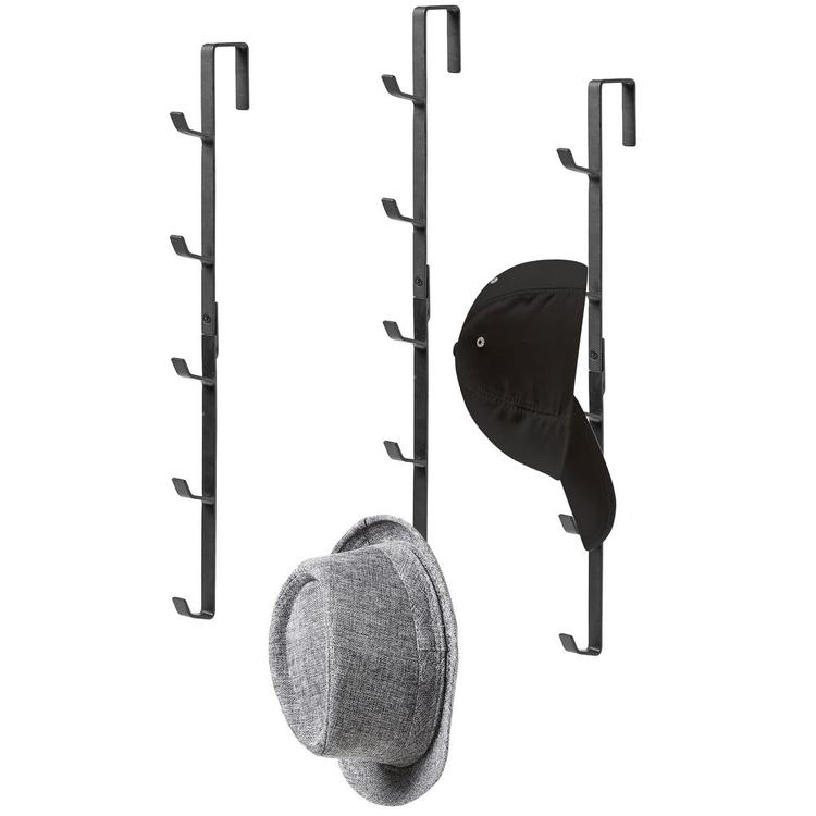 Black Metal Over-the-Door Coat, Hat and Purse Rack with 5 Hooks, Set of 3 - MyGift Enterprise LLC