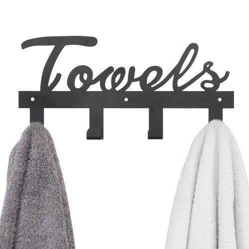 Black Metal Towel Rack, TOWELS Cutout Design - MyGift