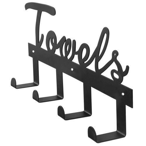 Black Metal Towel Rack, TOWELS Cutout Design - MyGift