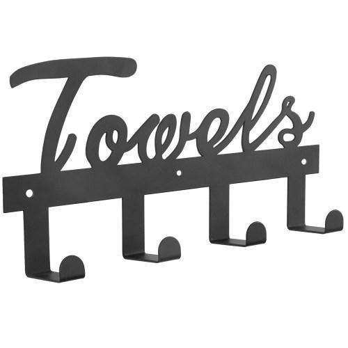 Black Metal Towel Rack, TOWELS Cutout Design - MyGift
