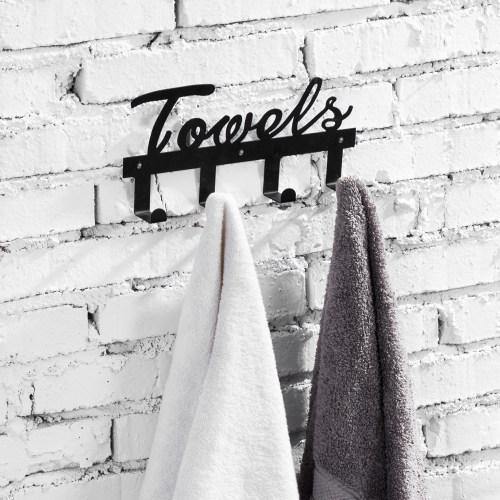 Black Metal Towel Rack, TOWELS Cutout Design - MyGift